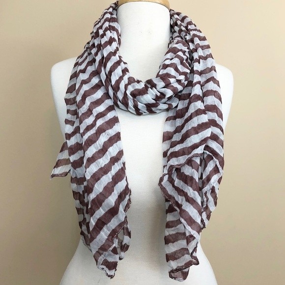 Maroon Red White Stripe Lightweight Long Scarf - Picture 1 of 5